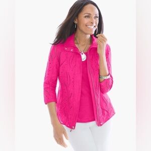 Chico's Pink Eyelet Linen Jacket Size XL 100% Linen